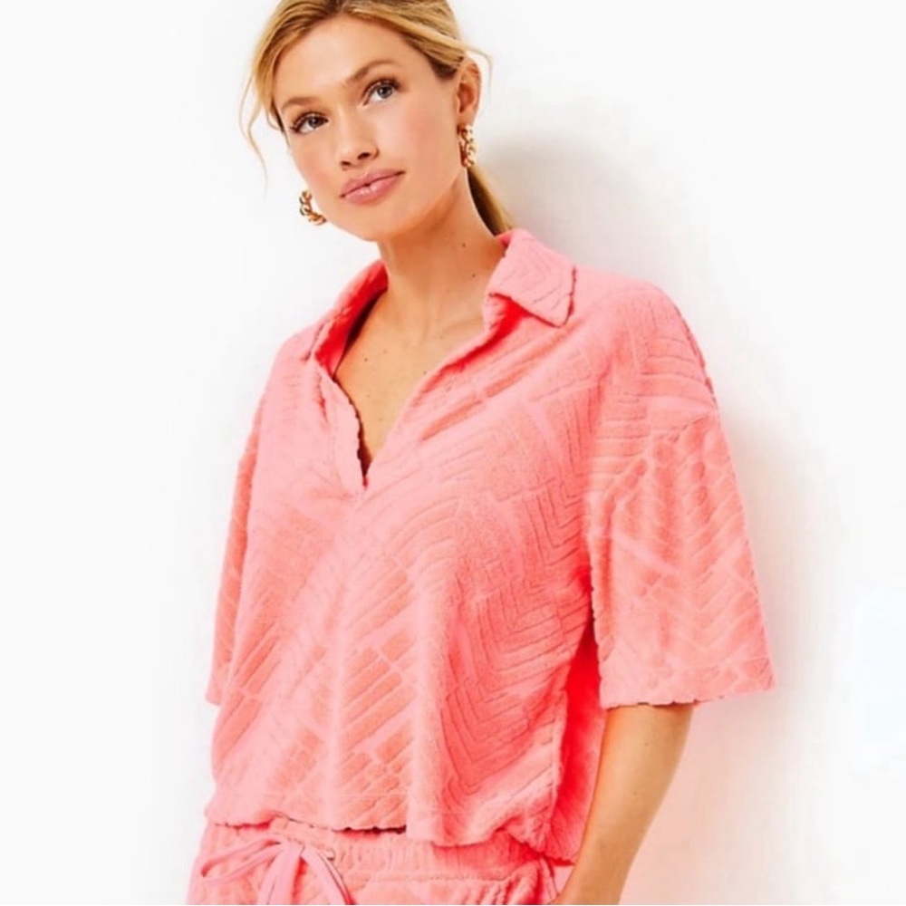 Lilly Pulitzer Coral Toweling Crop Blouse Medium